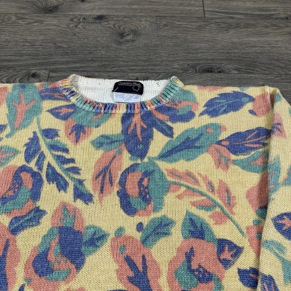 Vintage Country Shop Autumn‎ Leaves Sweater Women's S/M Yellow Pastel Abstract - Picture 5 of 7